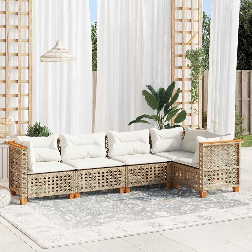5-delige Loungeset met kussens poly rattan beige is nu te koop bij PeponiXL, paradijselijk wonen!