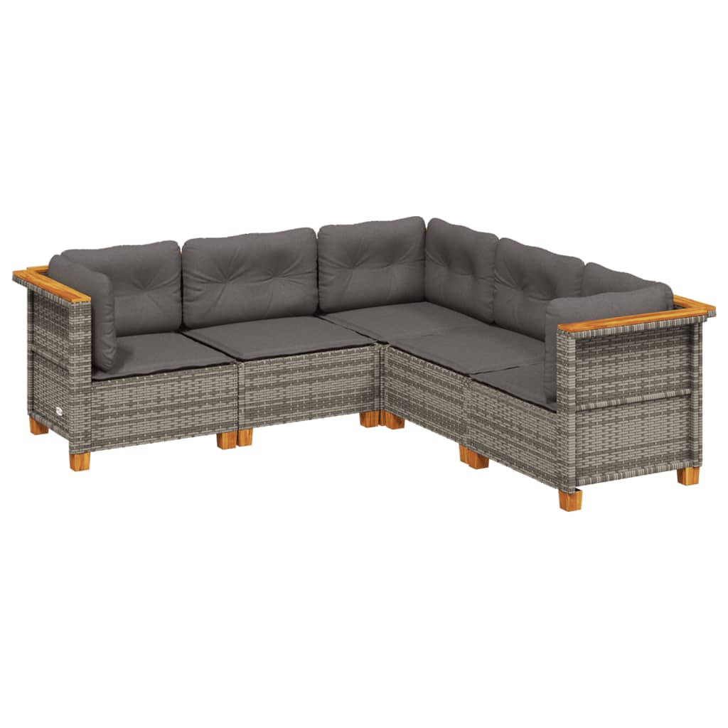 5-delige Loungeset met kussens poly rattan grijs is nu te koop bij PeponiXL, paradijselijk wonen!