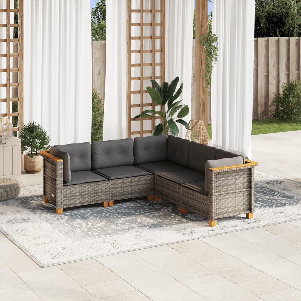 5-delige Loungeset met kussens poly rattan grijs is nu te koop bij PeponiXL, paradijselijk wonen!