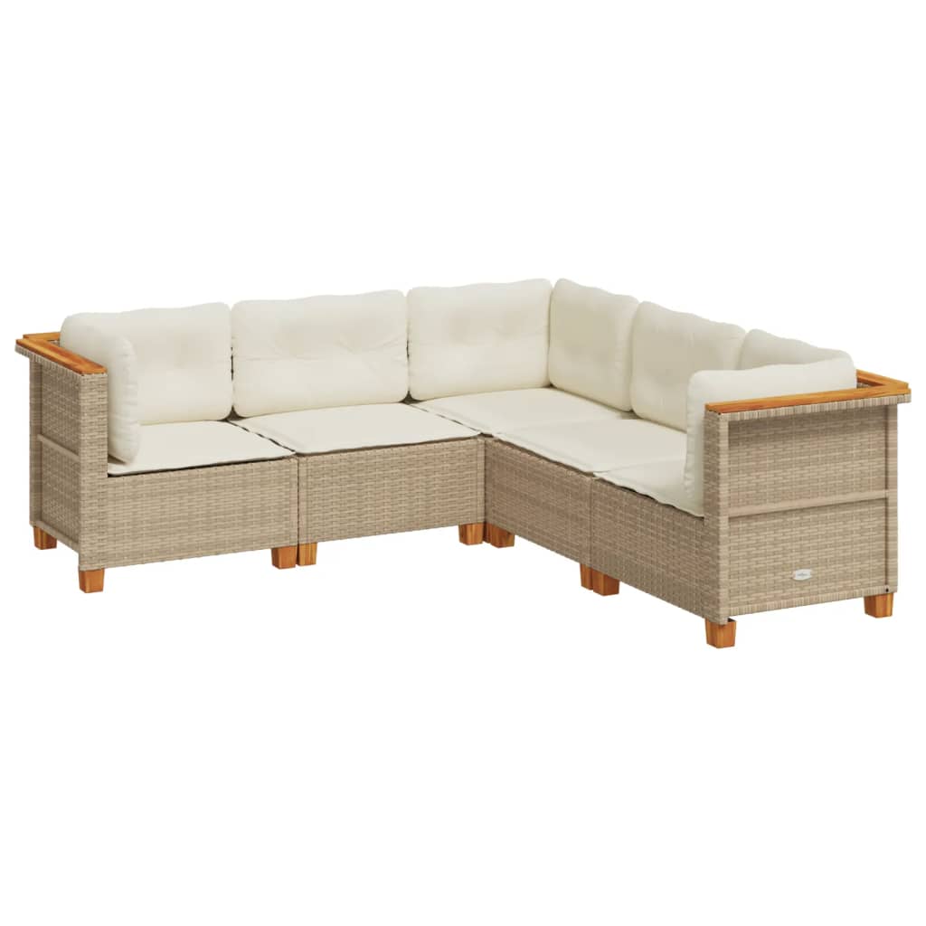 5-delige Loungeset met kussens poly rattan beige is nu te koop bij PeponiXL, paradijselijk wonen!