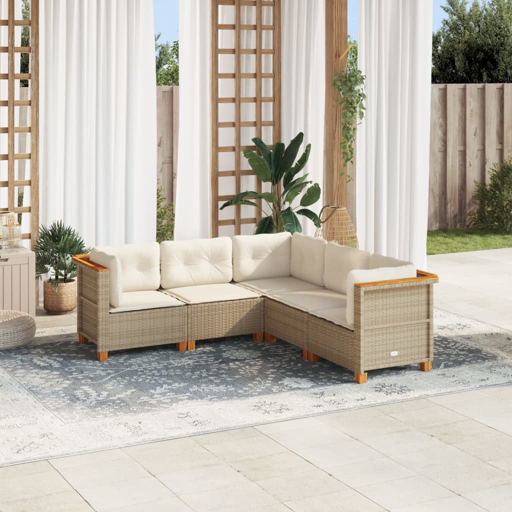 5-delige Loungeset met kussens poly rattan beige is nu te koop bij PeponiXL, paradijselijk wonen!