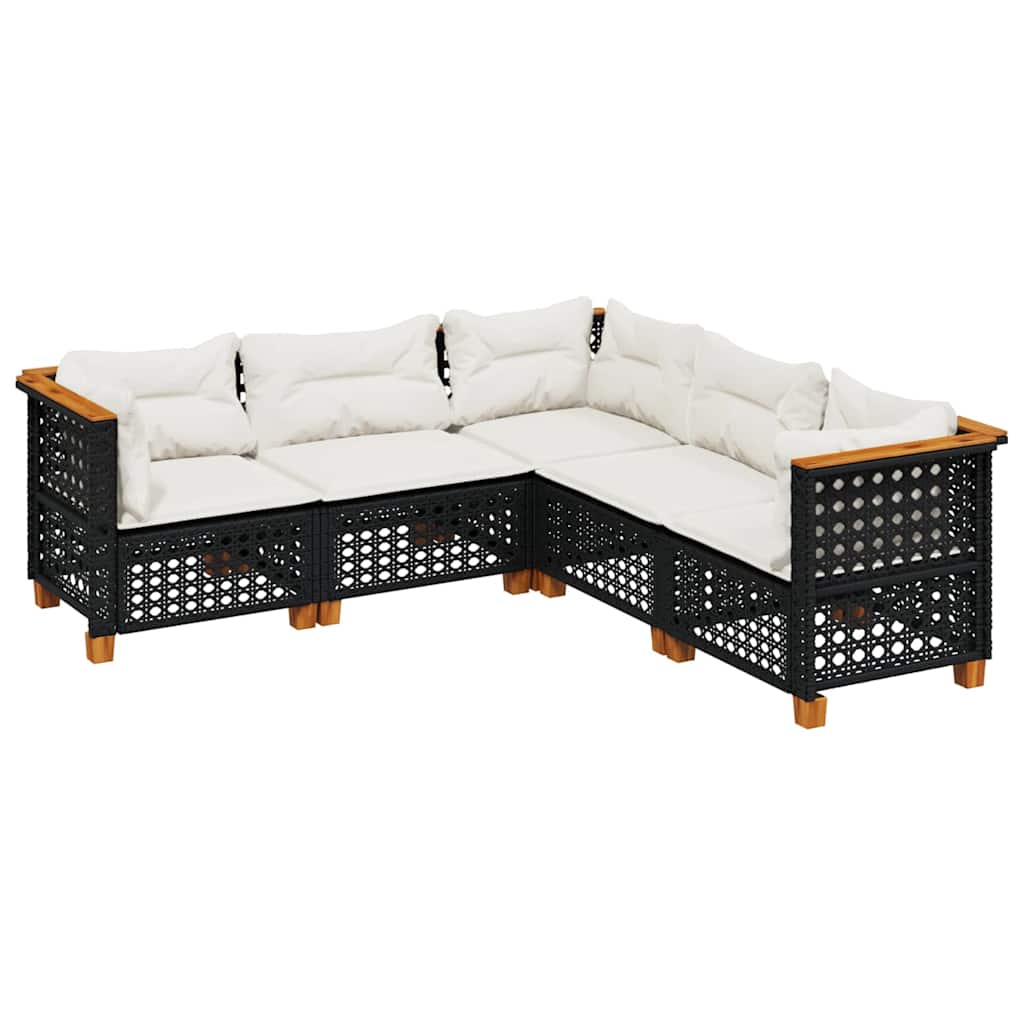 5-delige Loungeset met kussens poly rattan zwart is nu te koop bij PeponiXL, paradijselijk wonen!