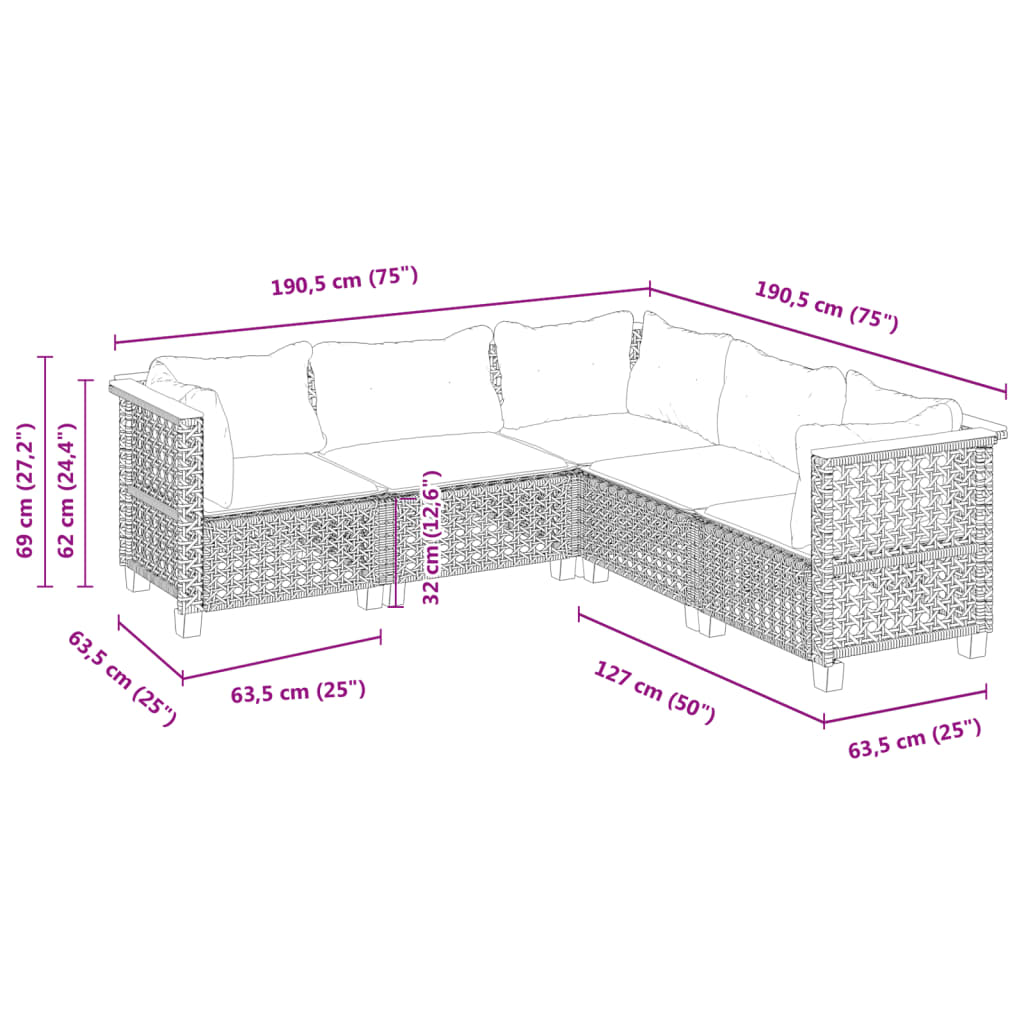 5-delige Loungeset met kussens poly rattan zwart is nu te koop bij PeponiXL, paradijselijk wonen!