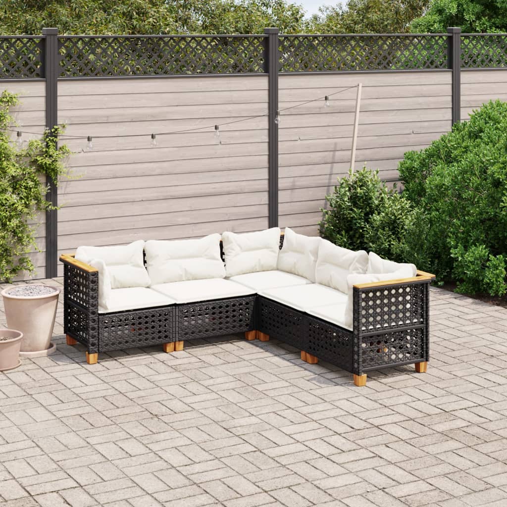 5-delige Loungeset met kussens poly rattan zwart is nu te koop bij PeponiXL, paradijselijk wonen!