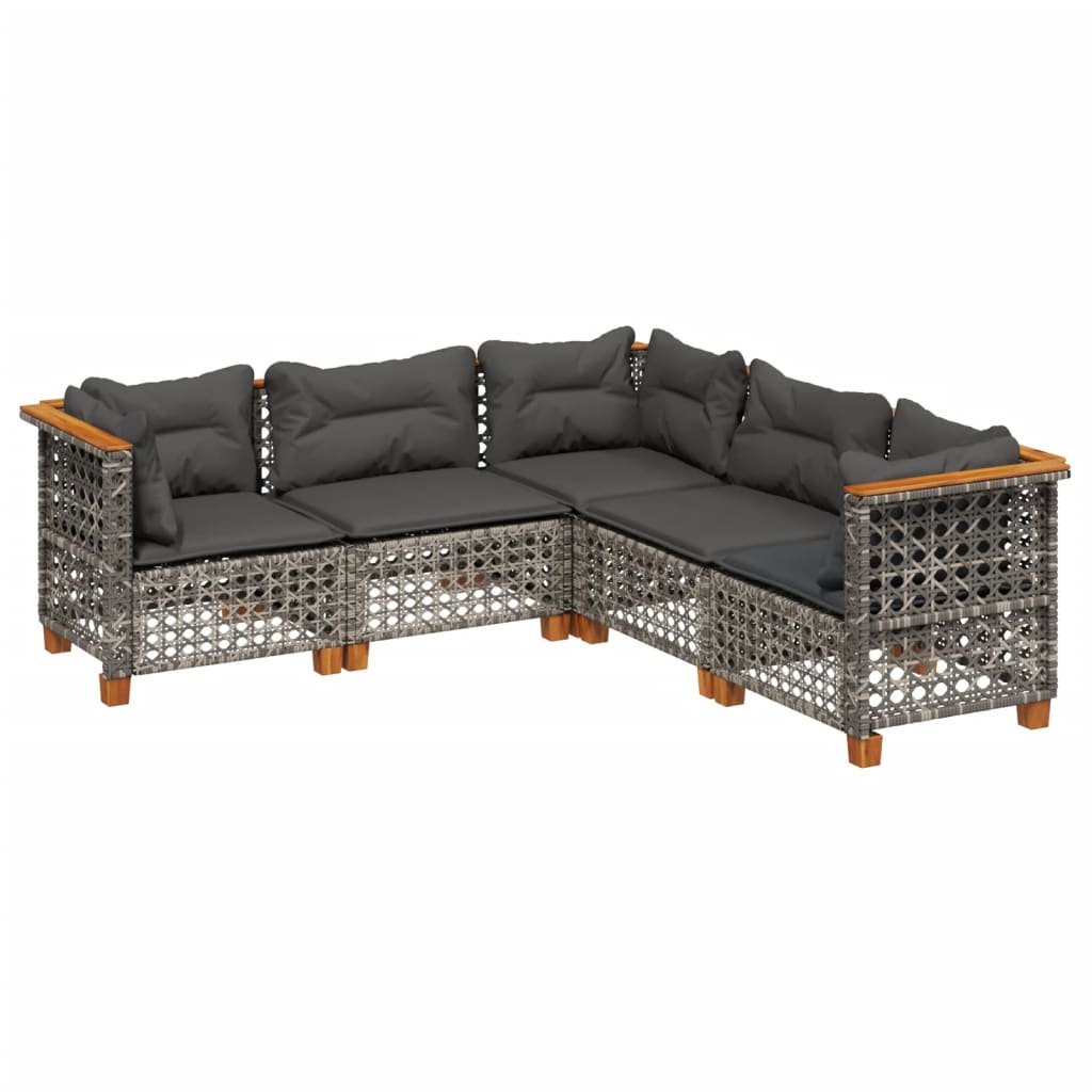 5-delige Loungeset met kussens poly rattan grijs is nu te koop bij PeponiXL, paradijselijk wonen!