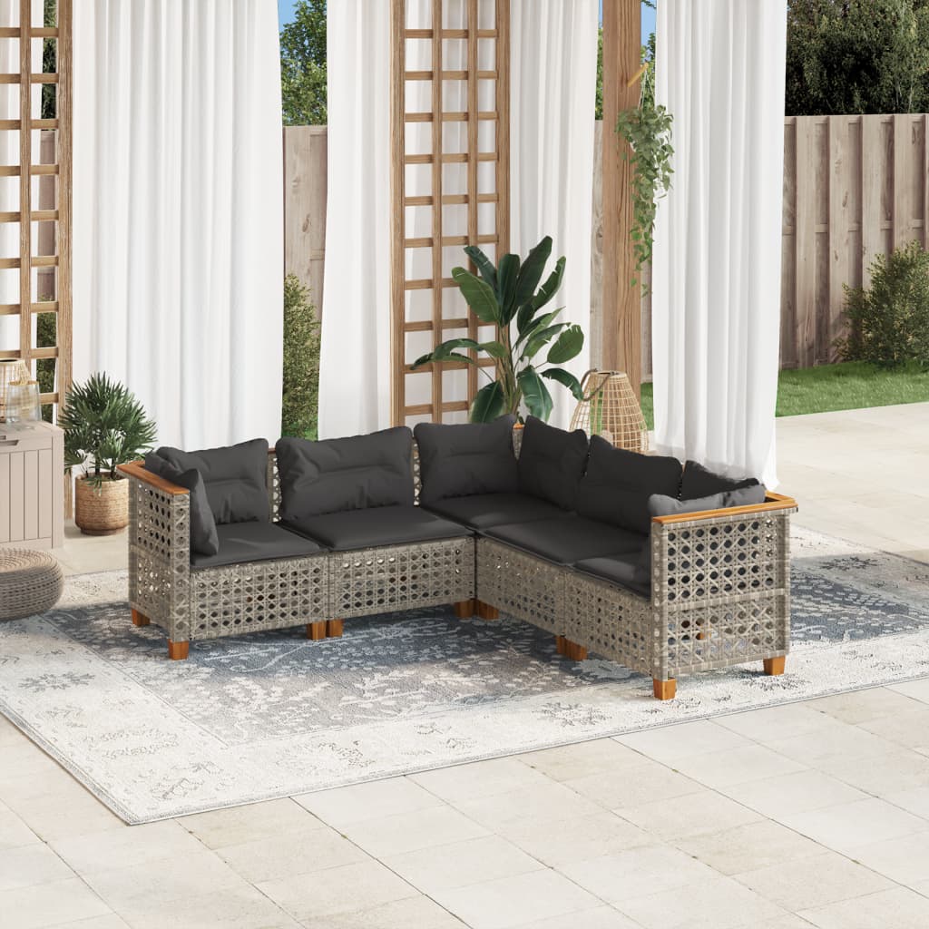 5-delige Loungeset met kussens poly rattan grijs is nu te koop bij PeponiXL, paradijselijk wonen!