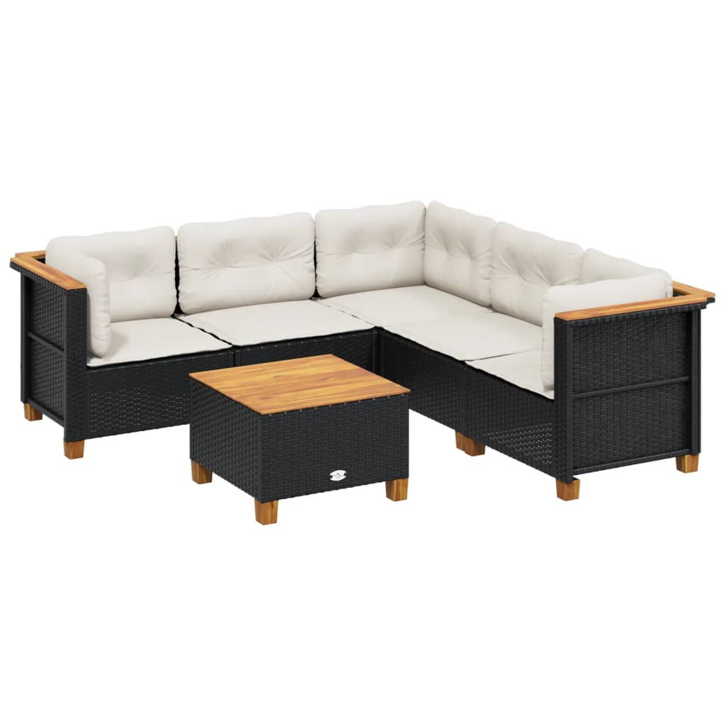 6-delige Loungeset met kussens poly rattan zwart is nu te koop bij PeponiXL, paradijselijk wonen!