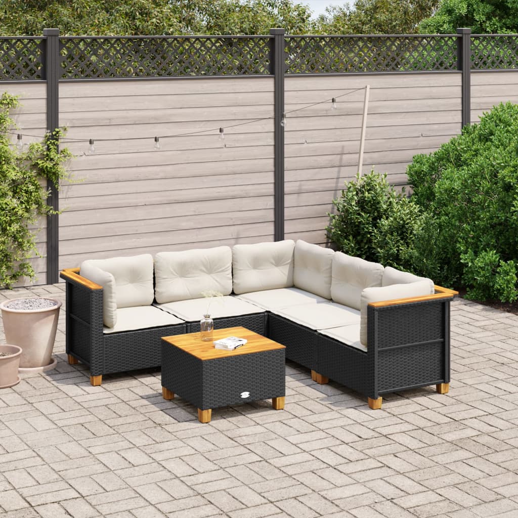 6-delige Loungeset met kussens poly rattan zwart is nu te koop bij PeponiXL, paradijselijk wonen!