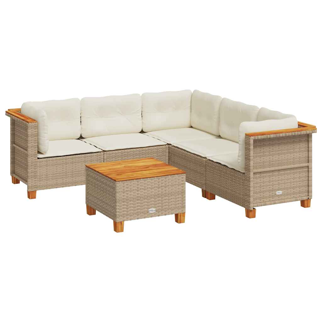 6-delige Loungeset met kussens poly rattan beige is nu te koop bij PeponiXL, paradijselijk wonen!