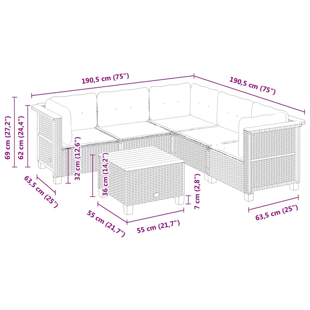 6-delige Loungeset met kussens poly rattan beige is nu te koop bij PeponiXL, paradijselijk wonen!