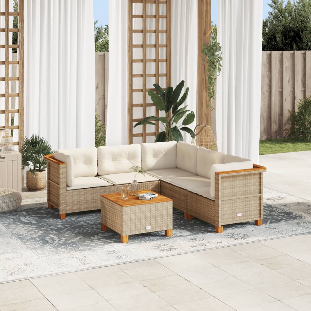6-delige Loungeset met kussens poly rattan beige is nu te koop bij PeponiXL, paradijselijk wonen!