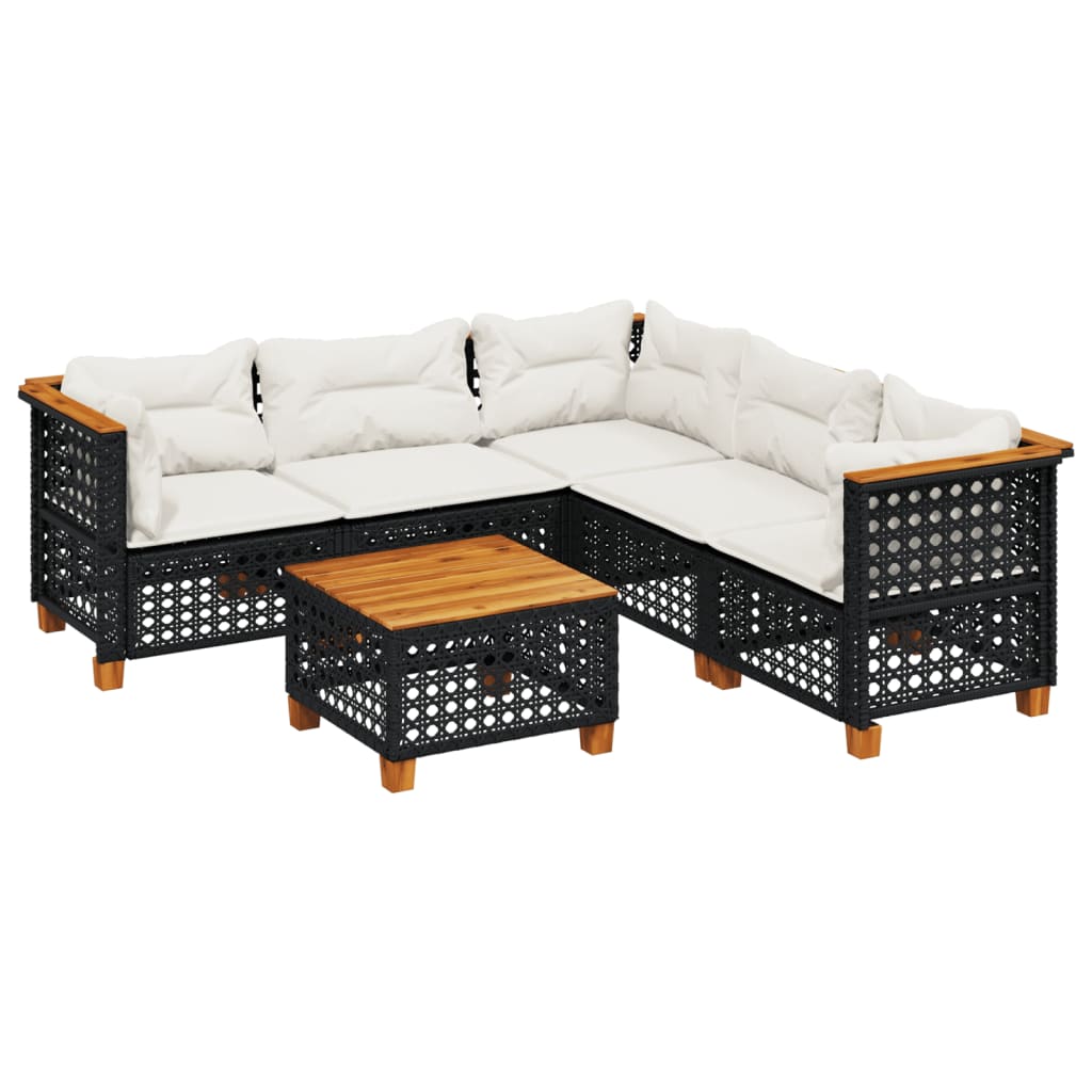 6-delige Loungeset met kussens poly rattan zwart is nu te koop bij PeponiXL, paradijselijk wonen!