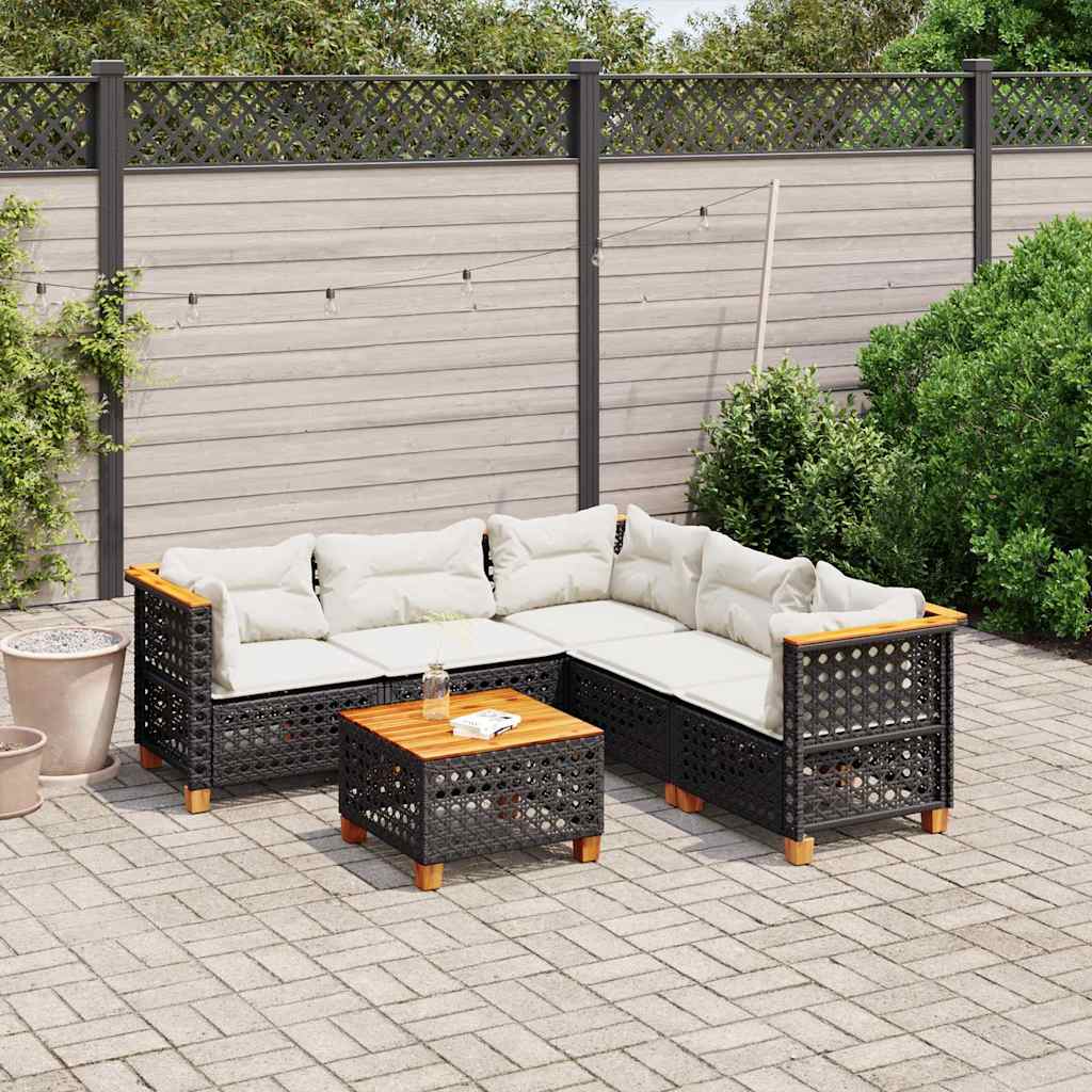 6-delige Loungeset met kussens poly rattan zwart is nu te koop bij PeponiXL, paradijselijk wonen!