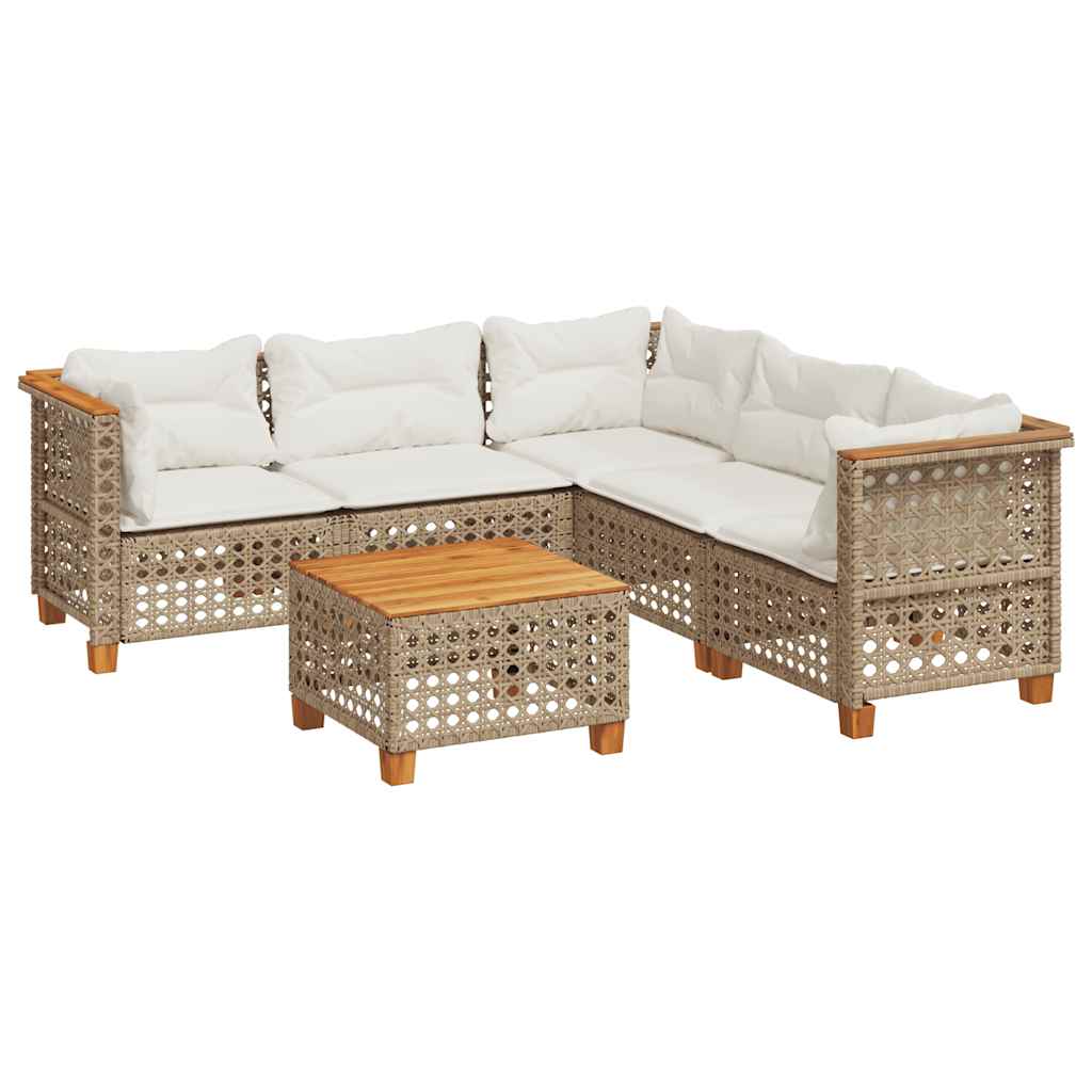 6-delige Loungeset met kussens poly rattan beige is nu te koop bij PeponiXL, paradijselijk wonen!