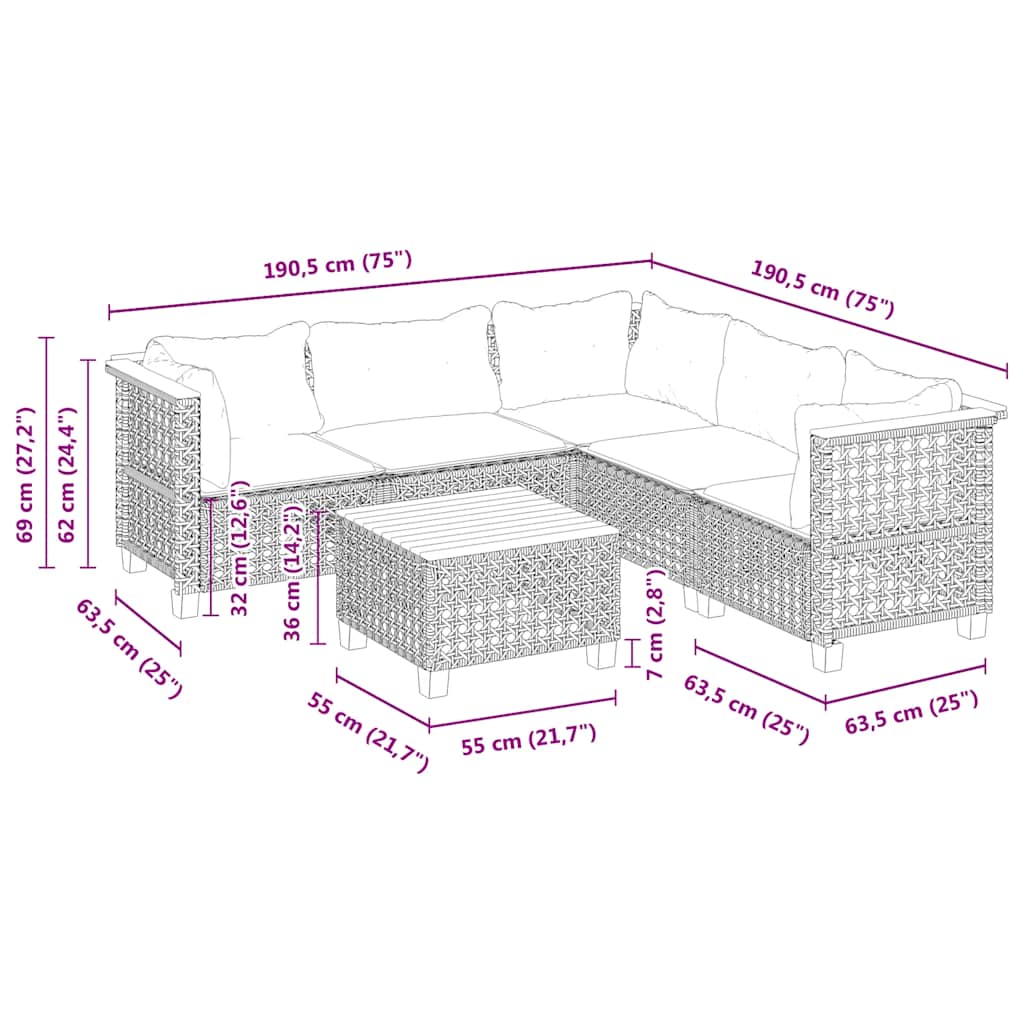 6-delige Loungeset met kussens poly rattan beige is nu te koop bij PeponiXL, paradijselijk wonen!