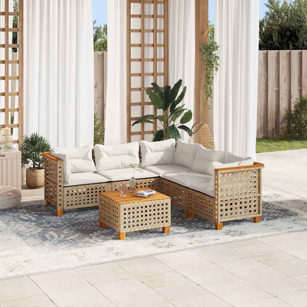 6-delige Loungeset met kussens poly rattan beige is nu te koop bij PeponiXL, paradijselijk wonen!