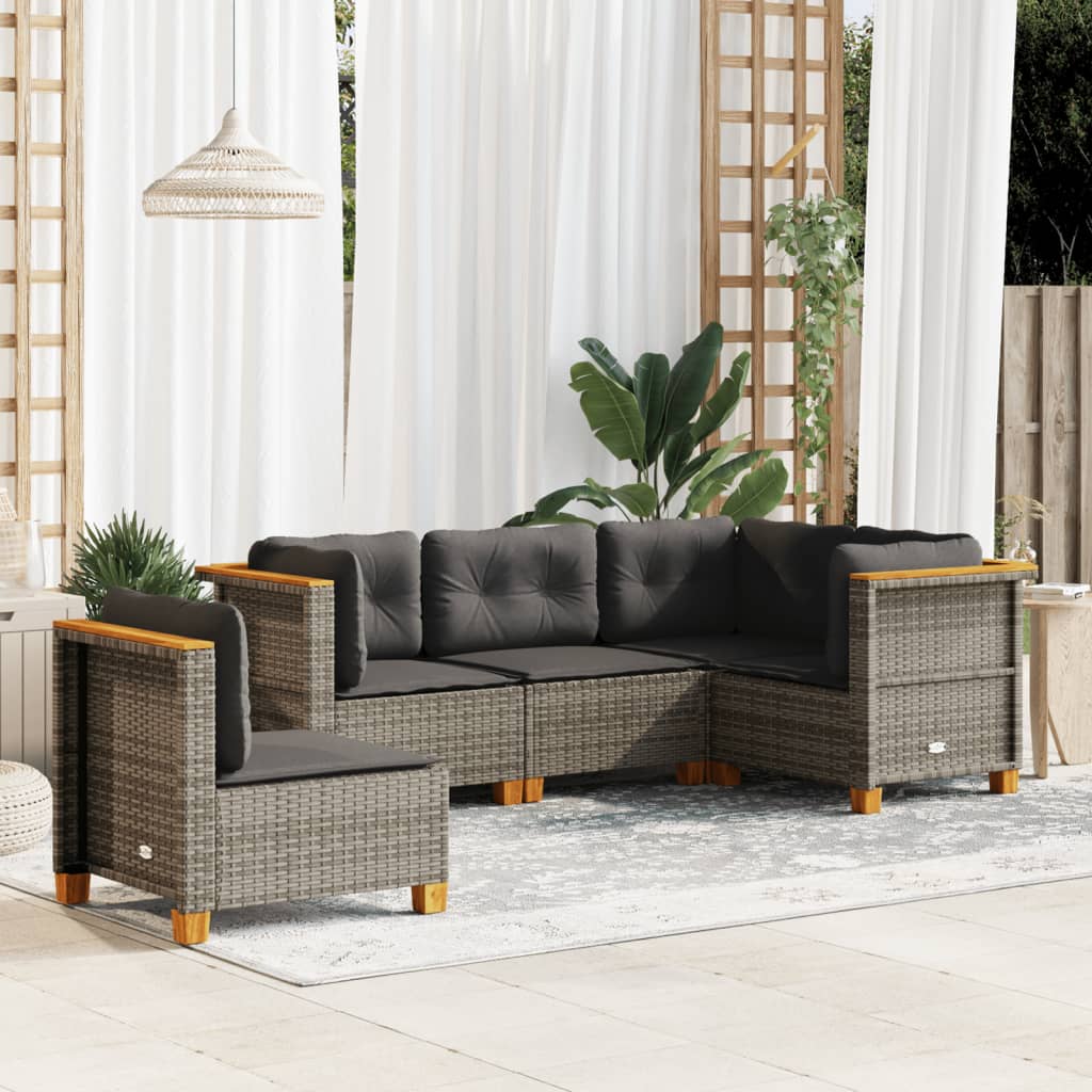 5-delige Loungeset met kussens poly rattan grijs is nu te koop bij PeponiXL, paradijselijk wonen!
