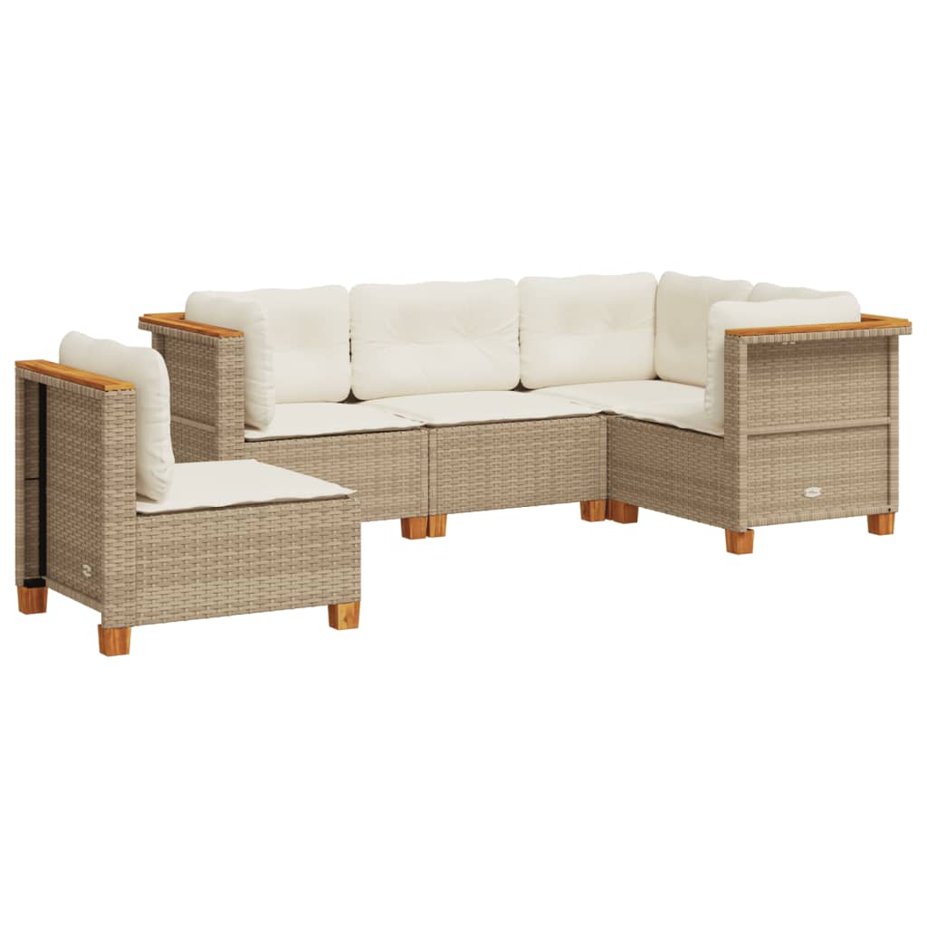 5-delige Loungeset met kussens poly rattan beige is nu te koop bij PeponiXL, paradijselijk wonen!