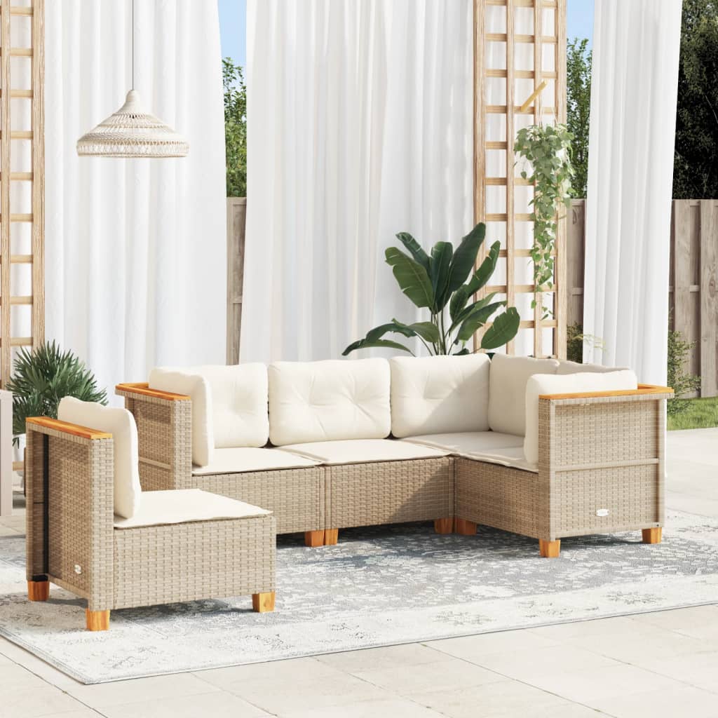 5-delige Loungeset met kussens poly rattan beige is nu te koop bij PeponiXL, paradijselijk wonen!