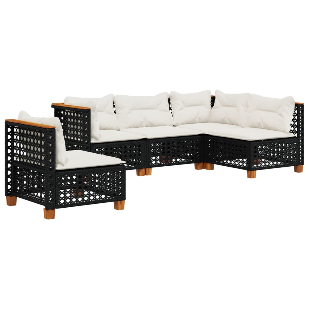 5-delige Loungeset met kussens poly rattan zwart is nu te koop bij PeponiXL, paradijselijk wonen!