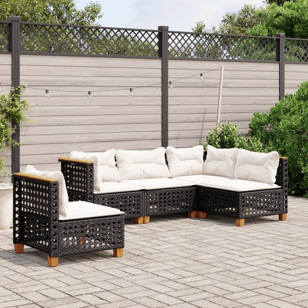 5-delige Loungeset met kussens poly rattan zwart is nu te koop bij PeponiXL, paradijselijk wonen!