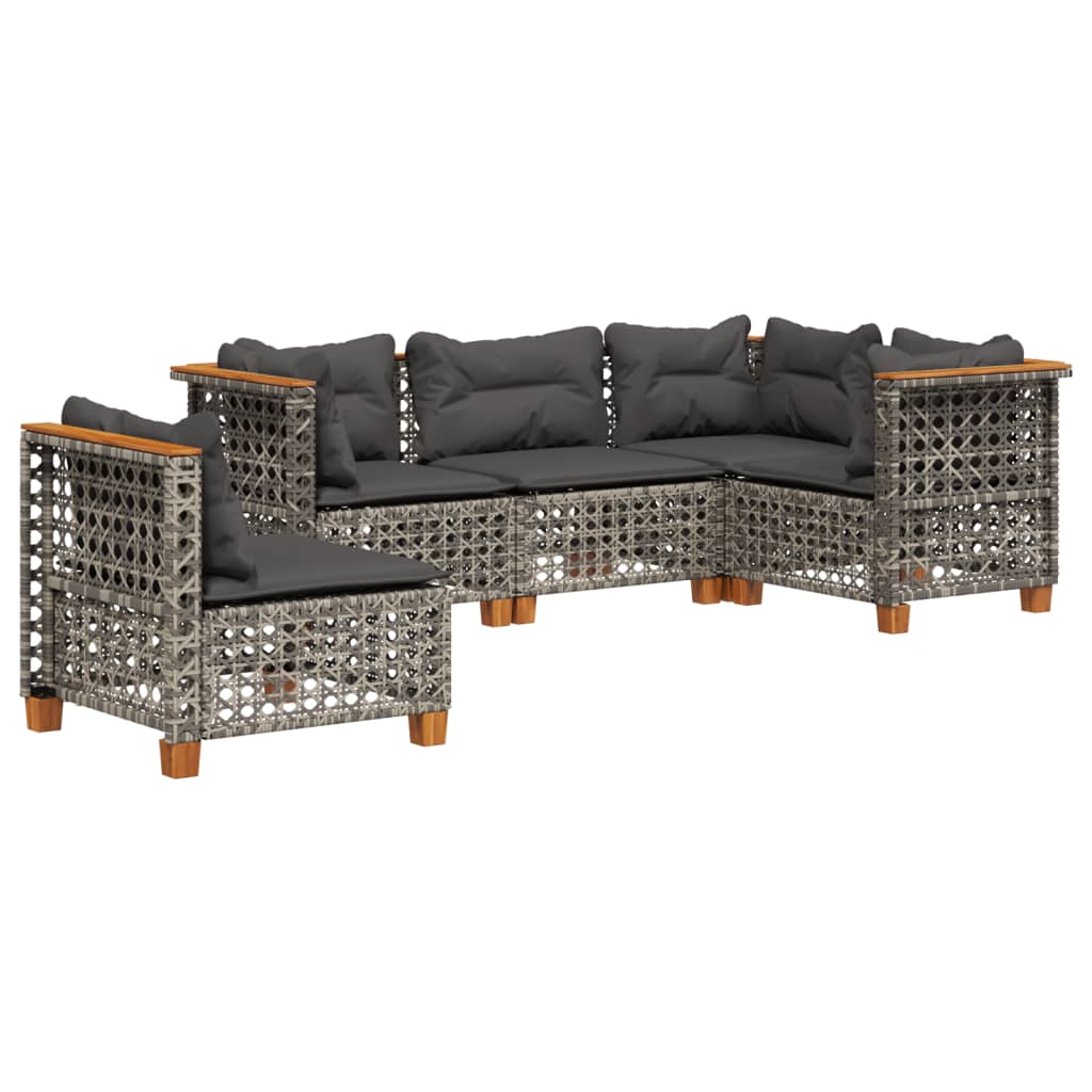 5-delige Loungeset met kussens poly rattan grijs is nu te koop bij PeponiXL, paradijselijk wonen!