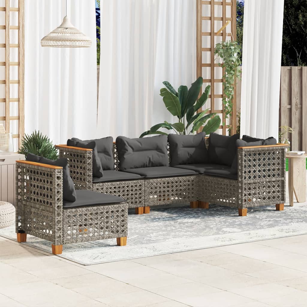 5-delige Loungeset met kussens poly rattan grijs is nu te koop bij PeponiXL, paradijselijk wonen!
