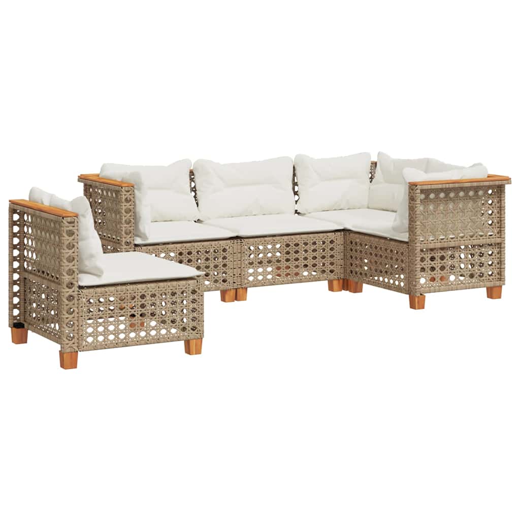 5-delige Loungeset met kussens poly rattan beige is nu te koop bij PeponiXL, paradijselijk wonen!