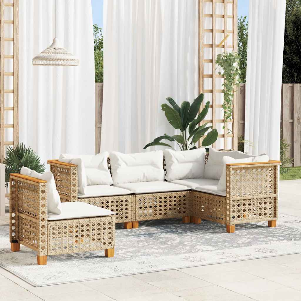 5-delige Loungeset met kussens poly rattan beige is nu te koop bij PeponiXL, paradijselijk wonen!