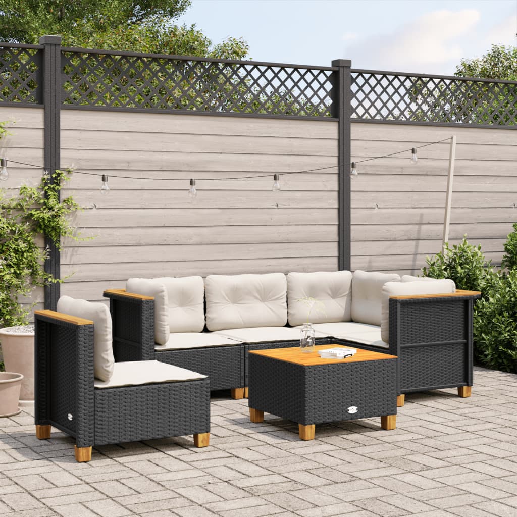 6-delige Loungeset met kussens poly rattan zwart is nu te koop bij PeponiXL, paradijselijk wonen!