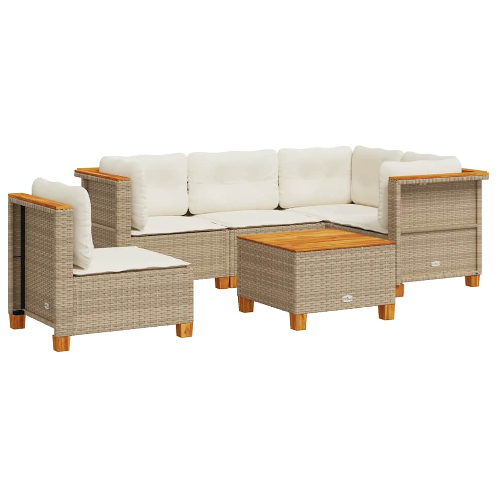 6-delige Loungeset met kussens poly rattan beige is nu te koop bij PeponiXL, paradijselijk wonen!