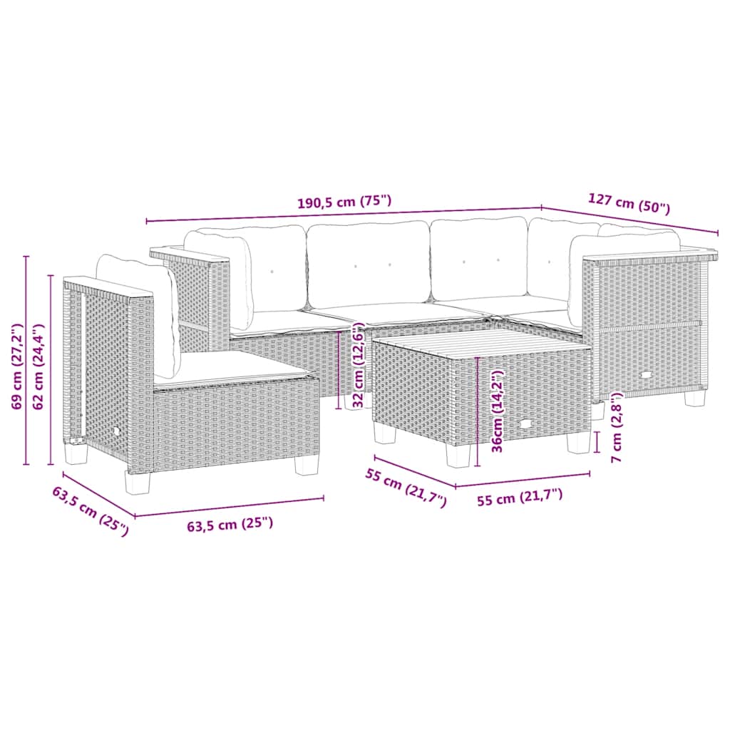 6-delige Loungeset met kussens poly rattan beige is nu te koop bij PeponiXL, paradijselijk wonen!