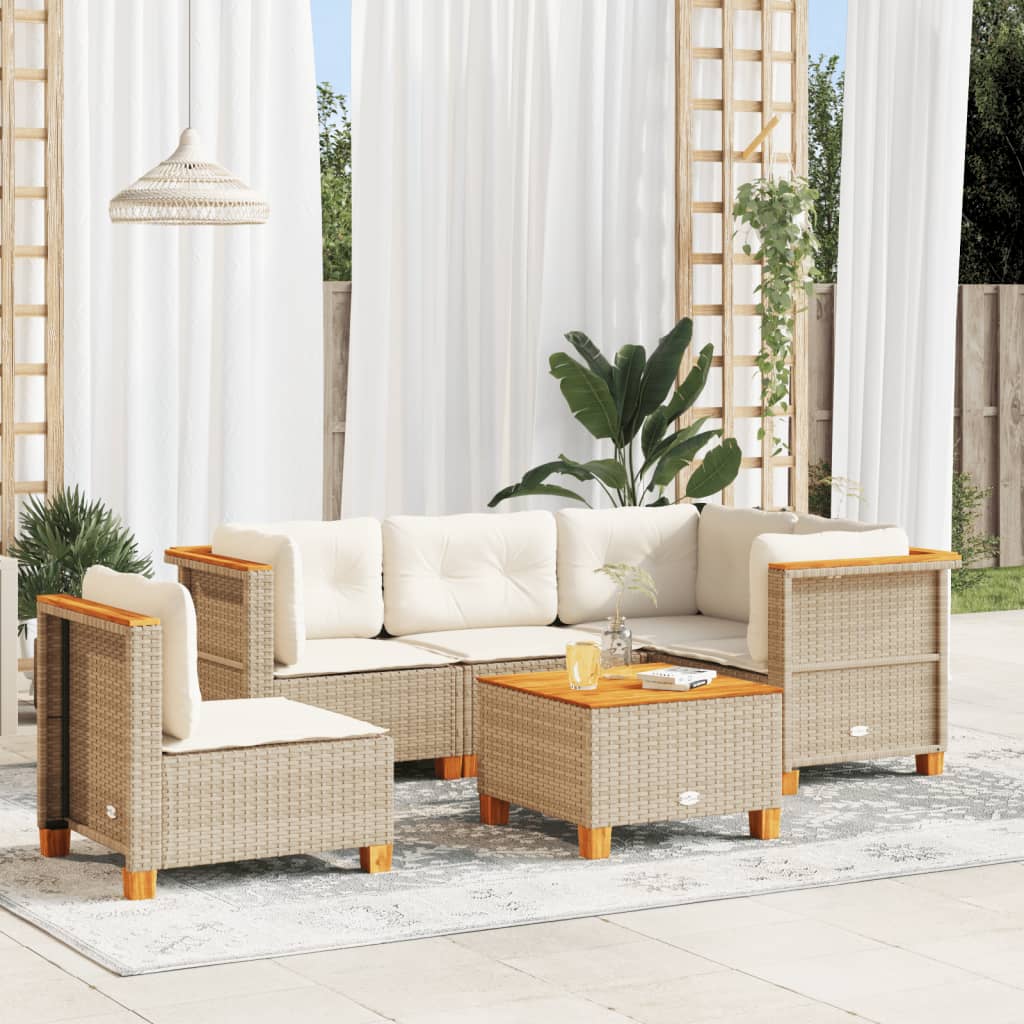 6-delige Loungeset met kussens poly rattan beige is nu te koop bij PeponiXL, paradijselijk wonen!