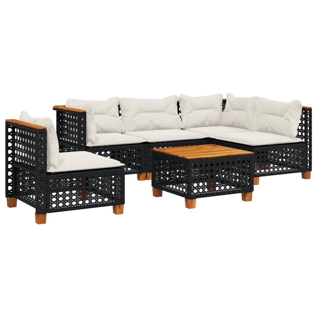 6-delige Loungeset met kussens poly rattan zwart is nu te koop bij PeponiXL, paradijselijk wonen!
