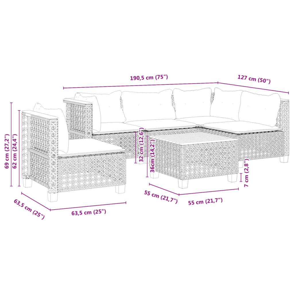 6-delige Loungeset met kussens poly rattan zwart is nu te koop bij PeponiXL, paradijselijk wonen!