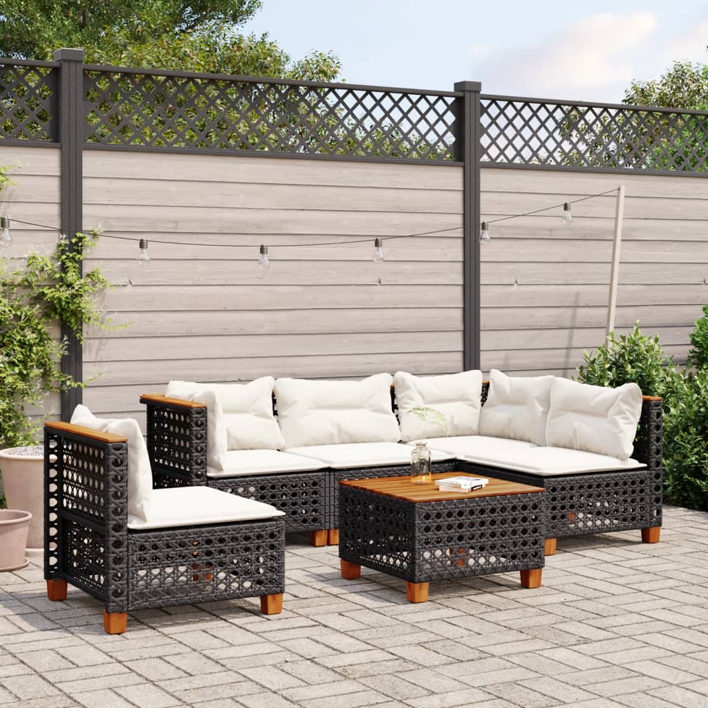 6-delige Loungeset met kussens poly rattan zwart is nu te koop bij PeponiXL, paradijselijk wonen!