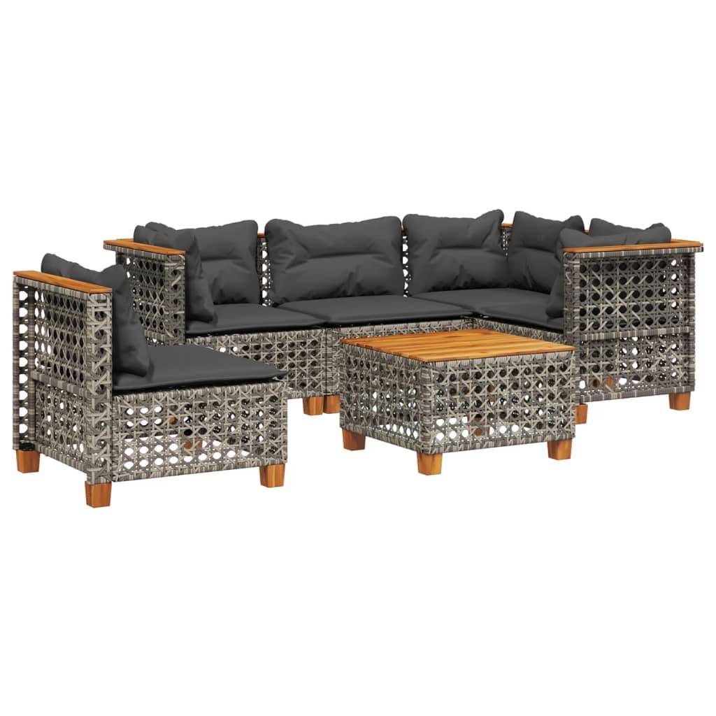 6-delige Loungeset met kussens poly rattan grijs is nu te koop bij PeponiXL, paradijselijk wonen!