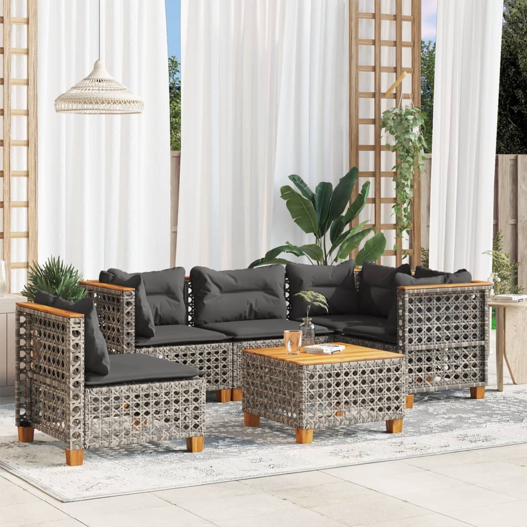 6-delige Loungeset met kussens poly rattan grijs is nu te koop bij PeponiXL, paradijselijk wonen!