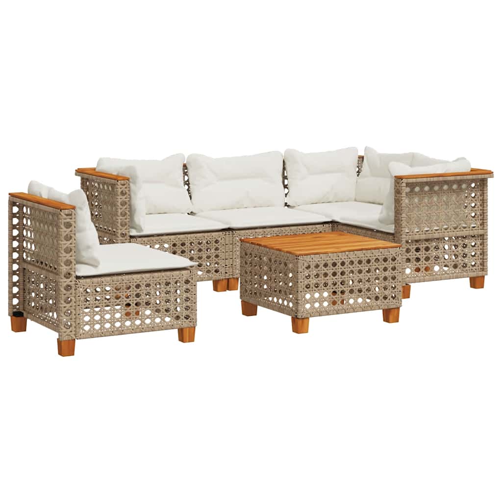 6-delige Loungeset met kussens poly rattan beige is nu te koop bij PeponiXL, paradijselijk wonen!