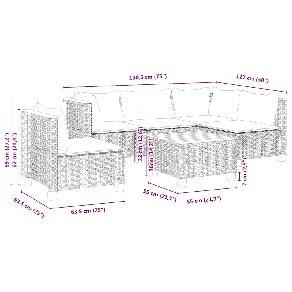 6-delige Loungeset met kussens poly rattan beige is nu te koop bij PeponiXL, paradijselijk wonen!