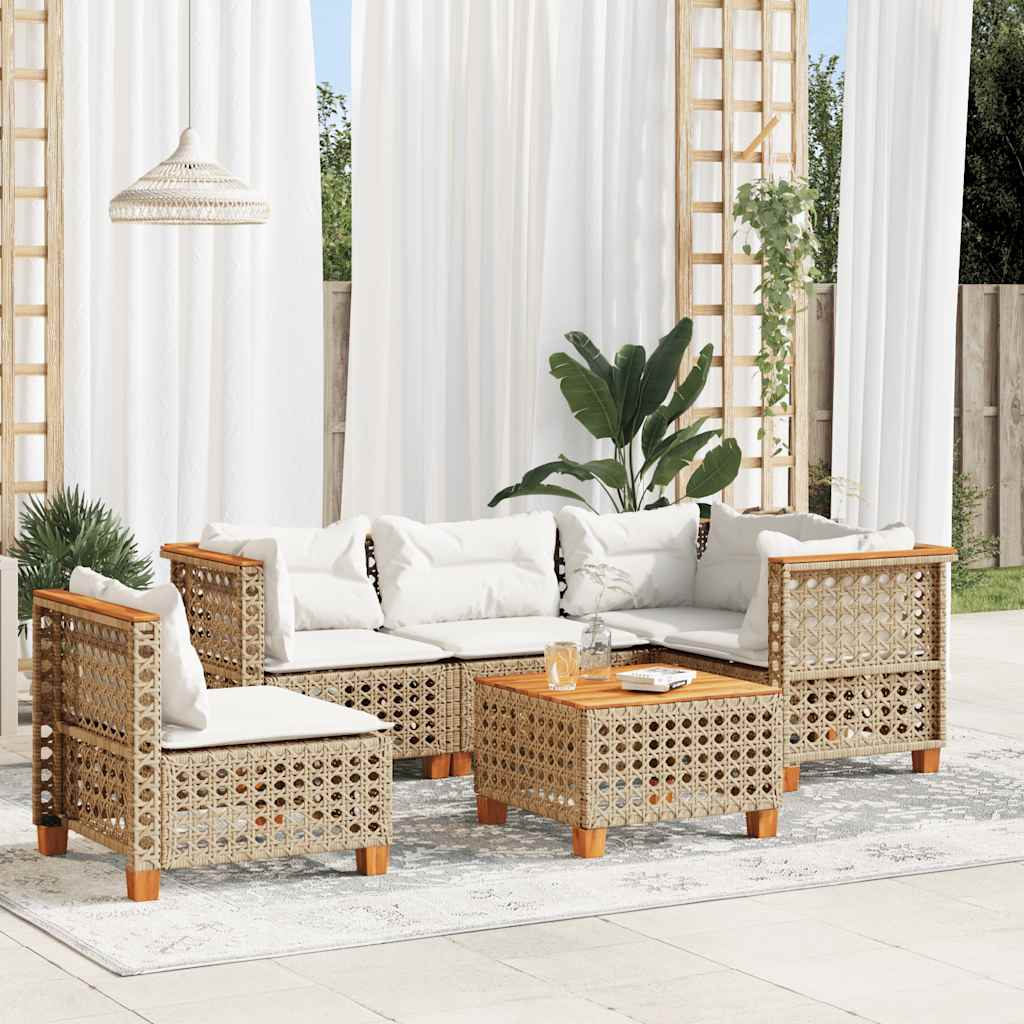 6-delige Loungeset met kussens poly rattan beige is nu te koop bij PeponiXL, paradijselijk wonen!