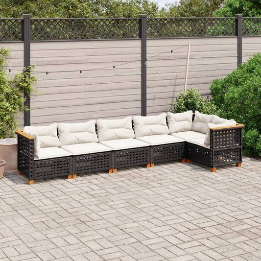 6-delige Loungeset met kussens poly rattan zwart is nu te koop bij PeponiXL, paradijselijk wonen!