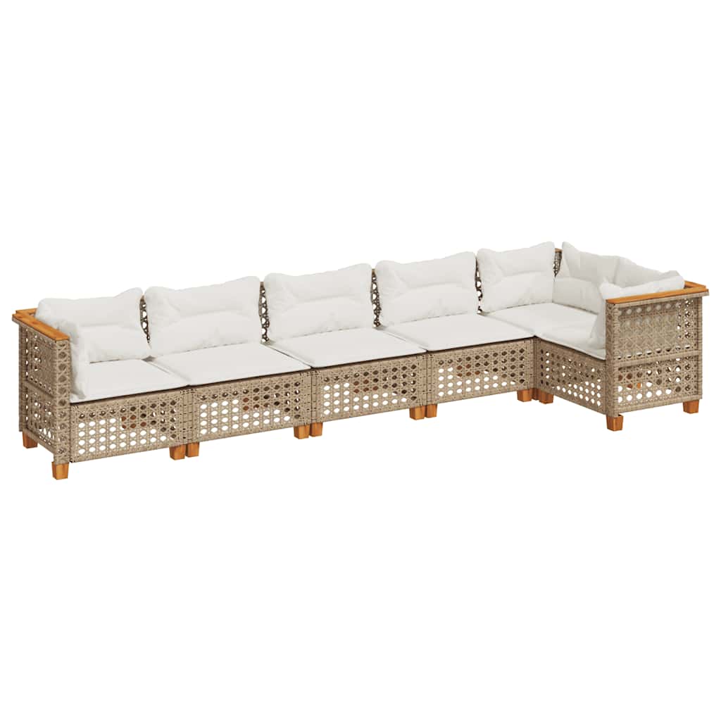 6-delige Loungeset met kussens poly rattan beige is nu te koop bij PeponiXL, paradijselijk wonen!