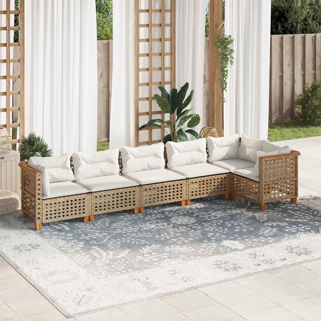 6-delige Loungeset met kussens poly rattan beige is nu te koop bij PeponiXL, paradijselijk wonen!