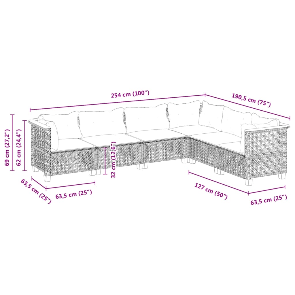 6-delige Loungeset met kussens poly rattan zwart is nu te koop bij PeponiXL, paradijselijk wonen!