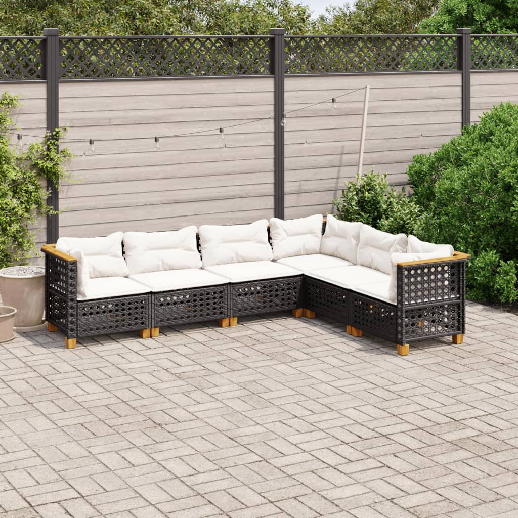 6-delige Loungeset met kussens poly rattan zwart is nu te koop bij PeponiXL, paradijselijk wonen!