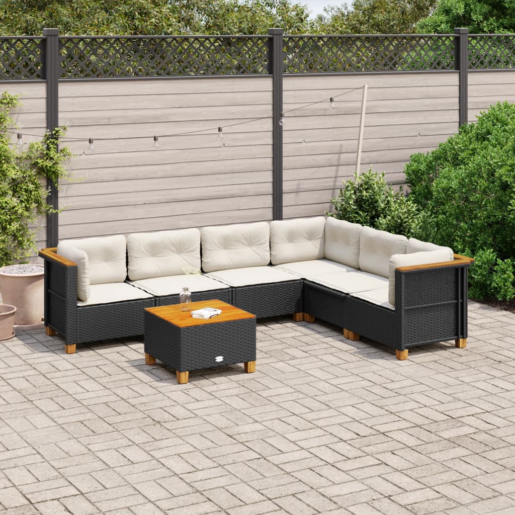 7-delige Loungeset met kussens poly rattan zwart is nu te koop bij PeponiXL, paradijselijk wonen!