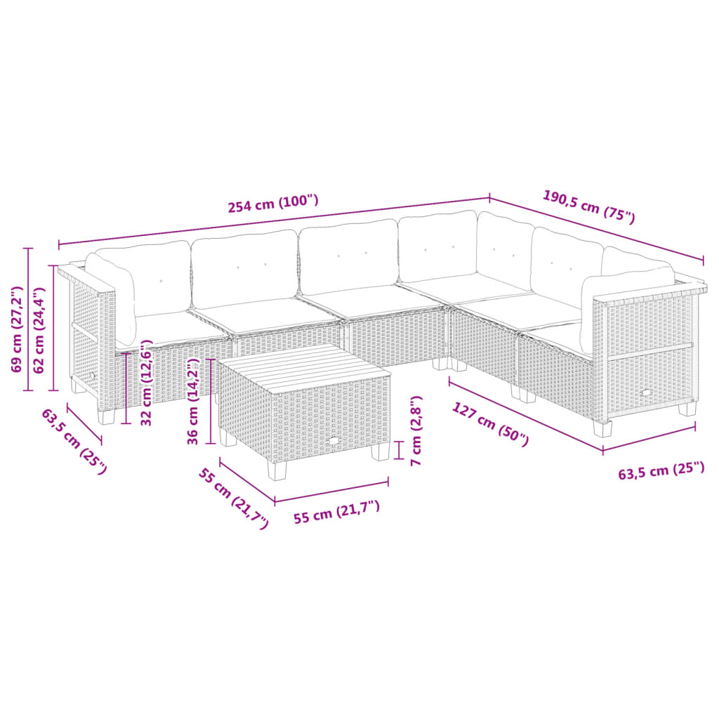 7-delige Loungeset met kussens poly rattan grijs is nu te koop bij PeponiXL, paradijselijk wonen!