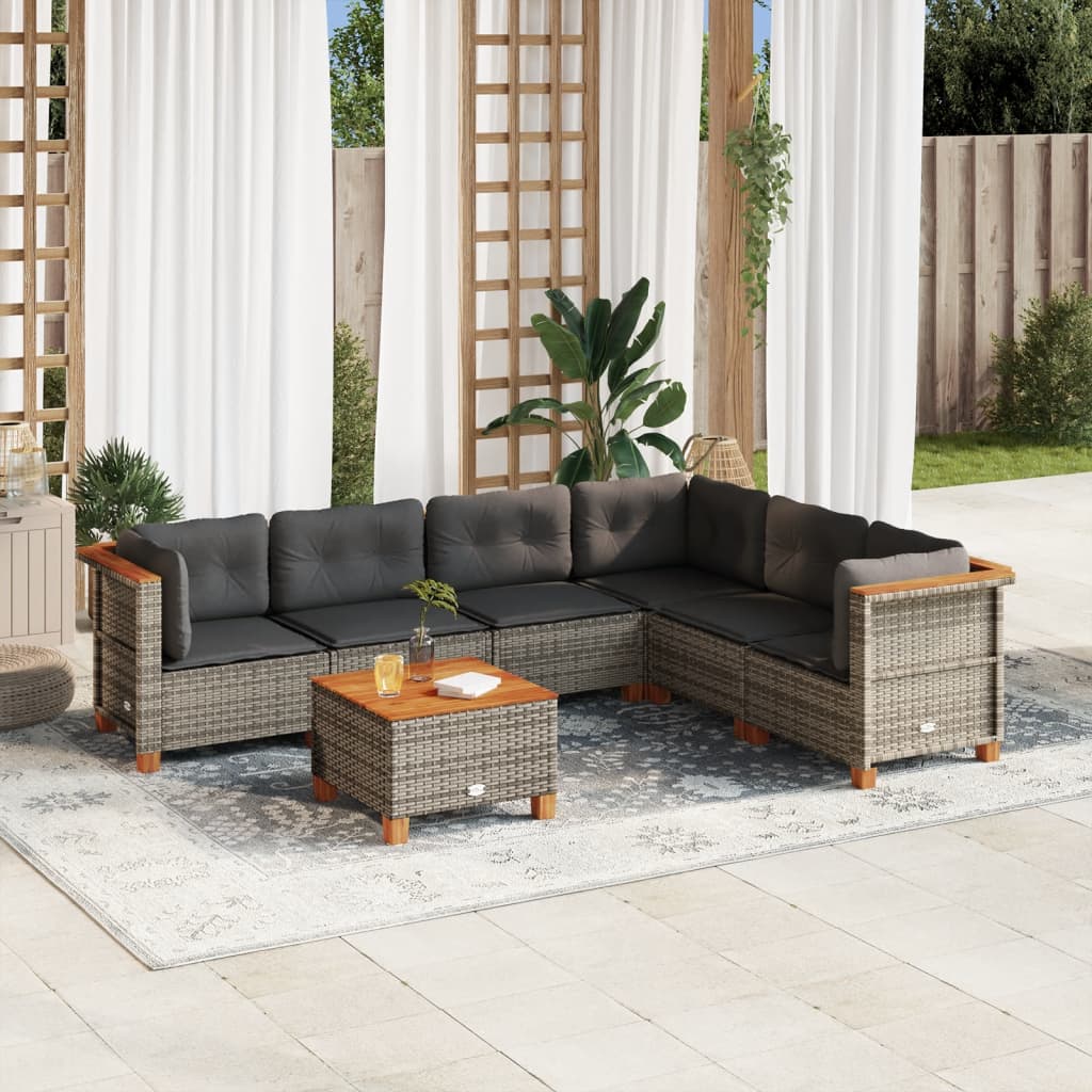 7-delige Loungeset met kussens poly rattan grijs is nu te koop bij PeponiXL, paradijselijk wonen!