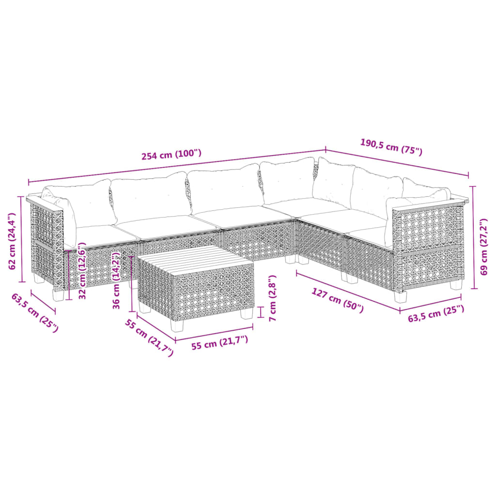 7-delige Loungeset met kussens poly rattan zwart is nu te koop bij PeponiXL, paradijselijk wonen!